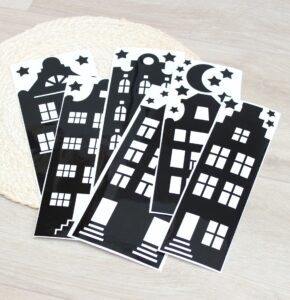 herbruikbare raamstickers, grachtenpanden raamstickers, raamstraatje, set bestaande uit zes grachtenpanden